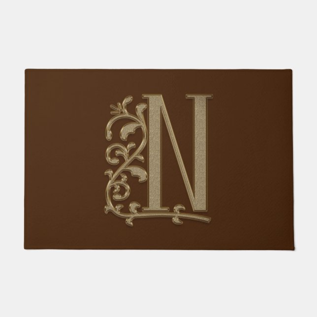 Elegant Entry Monogram N Initial on Brown Fußmatte (Vorderseite)
