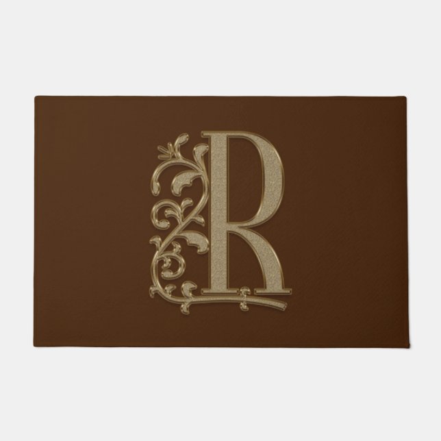 Elegant Entry Monogram R Initial on Brown Fußmatte (Vorderseite)