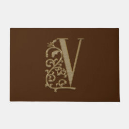 Elegant Entry Monogram V Initial on Brown Fußmatte