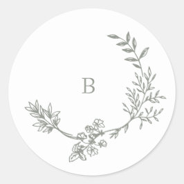 Elegant Envelope Sage Green Floral Monogram Kranz Runder Aufkleber