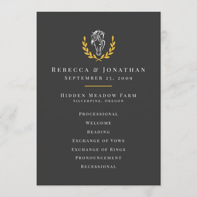 Elegant Equestrian Wedding Program 5x7 Programm (Vorderseite)