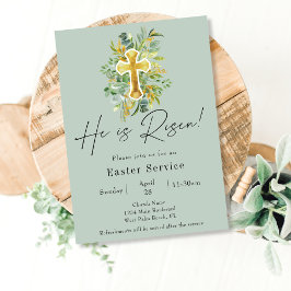 Elegant Er ist Risen Green Church Oaster Service Einladung