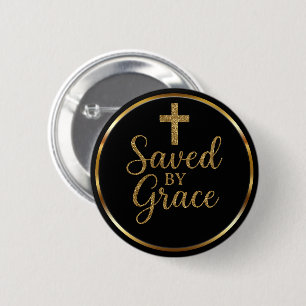 Elegant Erlöst Durch Gnade Schwarz & Gold Christli Button