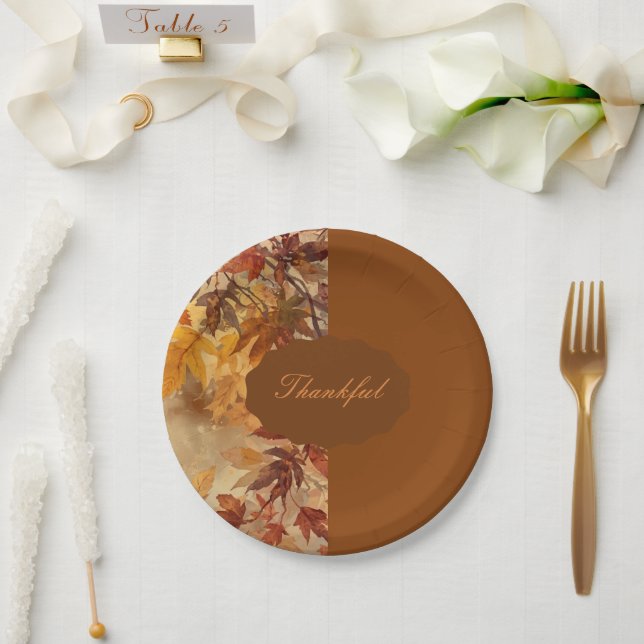 Elegant,Erntedankfest, Herbstblätter,Rustikal Pappteller (Hochzeit)