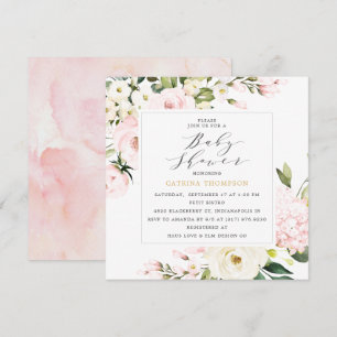 Elegant erröten Blumengrün-Babyparty Einladung