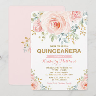 Elegant erröten Goldblumengrün Quinceañera Einladung
