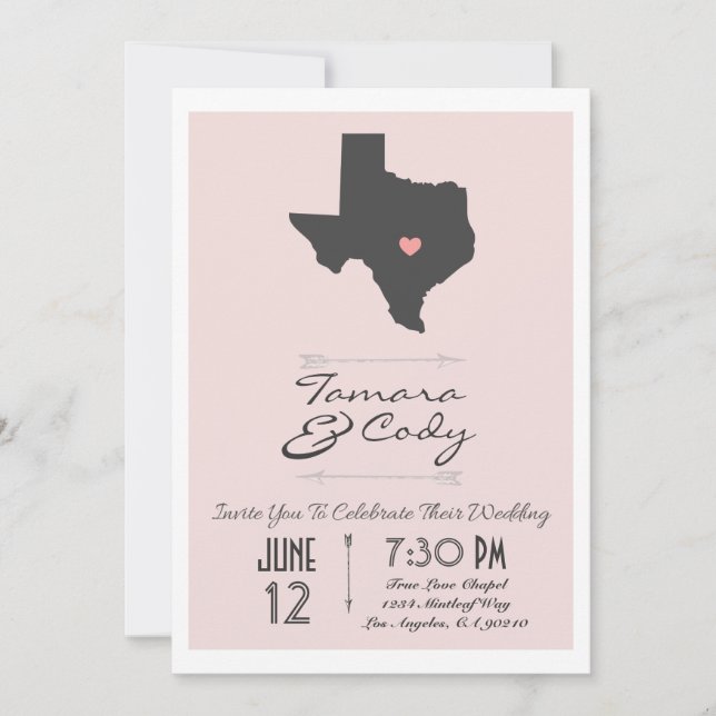 Elegant erröten rosa Texas-Hochzeits-Einladung Einladung (Vorderseite)