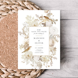 Elegant erthy floral White Wedding rettet das Datu Einladung
