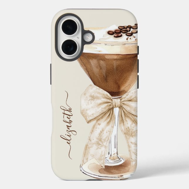 Elegant Espresso Martini Monogrammed iPhone 16 Hülle (Rückseite)