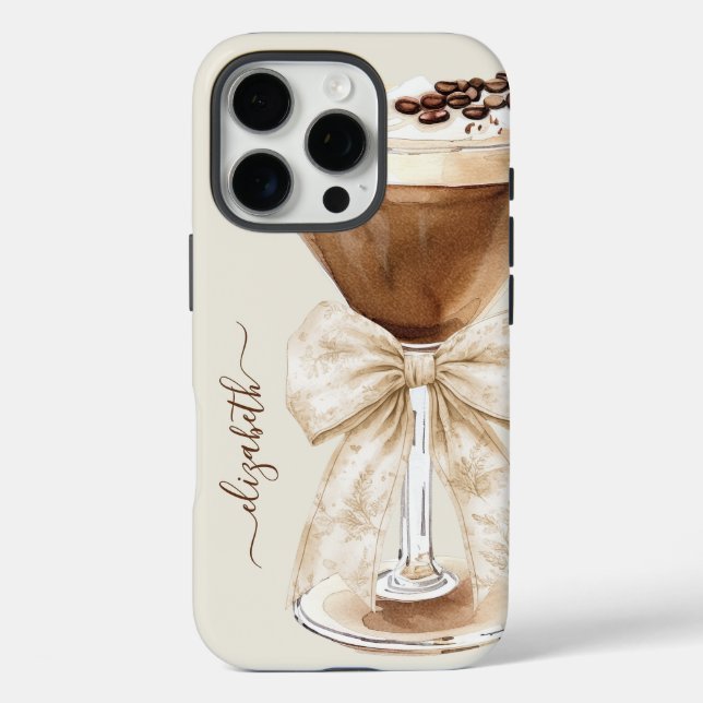 Elegant Espresso Martini Monogrammed iPhone 16 Pro Hülle (Rückseite)