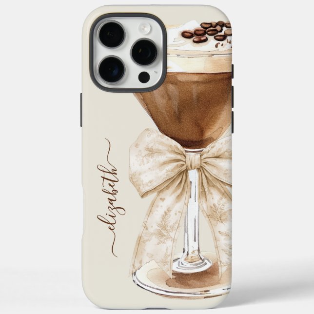 Elegant Espresso Martini Monogrammed iPhone 16 Pro Max Hülle (Rückseite)