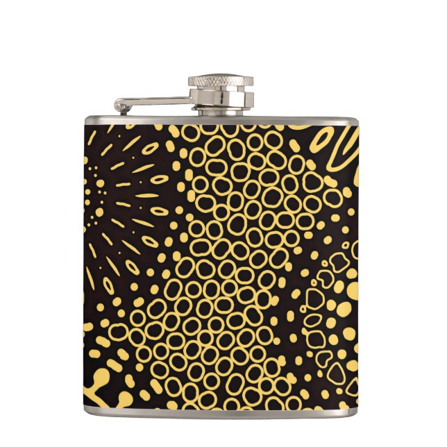 Elegant Ethnic Floral Black Gold Drink Flachmann (Vorderseite)