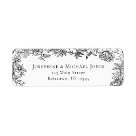 Élégant Étiquette de adresse Botanique noir blanc