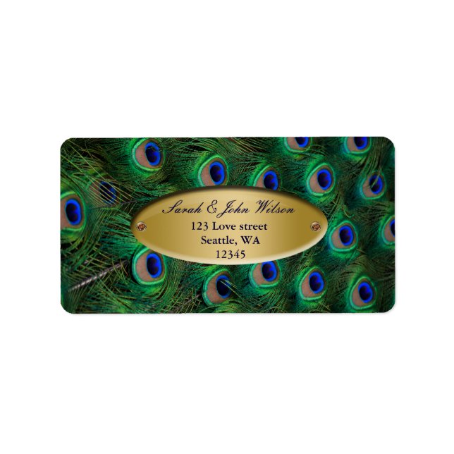 élégant étiquette de adresse de paon or (Devant)