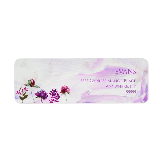 Élégant Étiquette de adresse de tiges florales vio (Devant)
