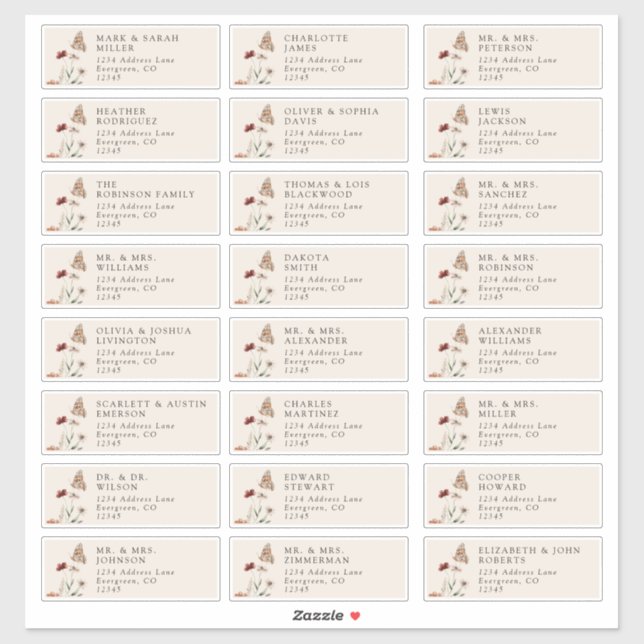 Élégant Étiquette de adresse invité (Feuille)