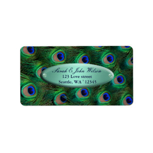 élégant étiquette de adresse paon turquoise