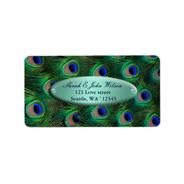 élégant étiquette de adresse paon turquoise (Devant)