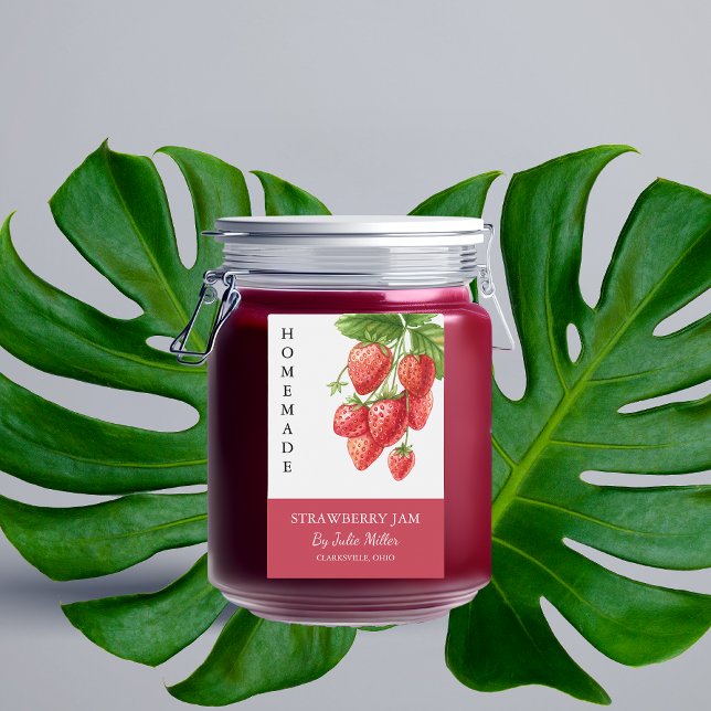 Élégant Étiquette de confiture de fraises fait mai (Créateur téléchargé)