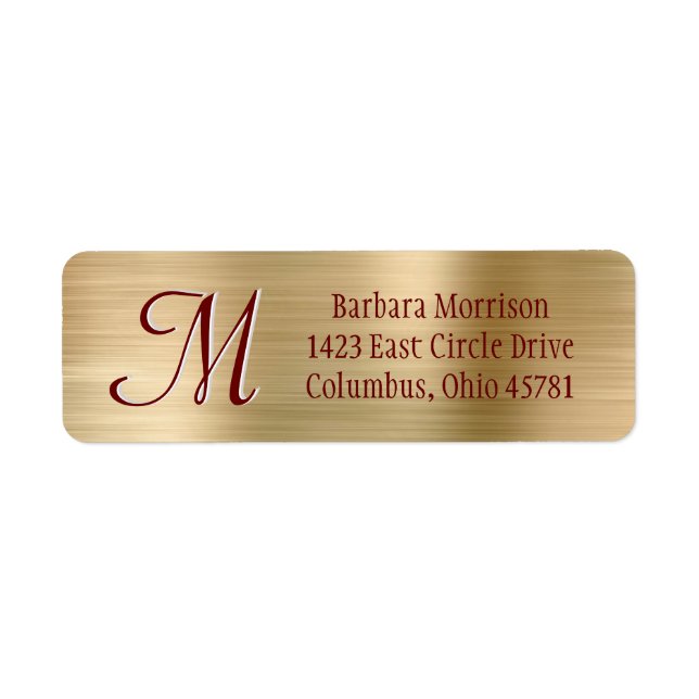 Élégant Étiquette de Monogramme Gold Red personnal (Devant)