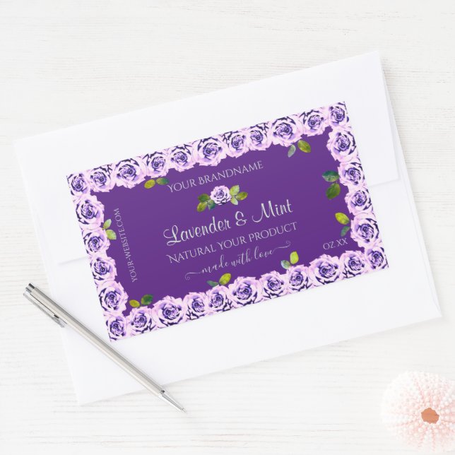 Élégant Étiquette de produit pourpre fleuri Roses  (Enveloppe)