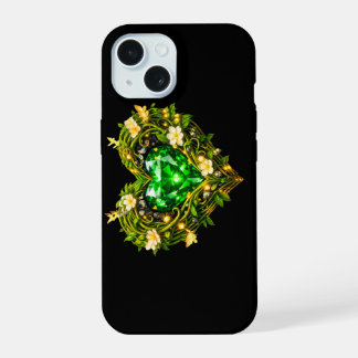 Élégant Étui Fleur de Cœur Vert Émeraude pour iPho