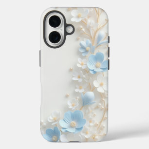 Élégant Étui iPhone Fleur Bleue et Blanche Perle 3