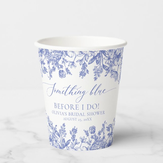 Elegant Etwas blaues Brautparty Papier Becher (Vorderseite)