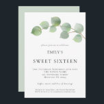 Elegant Eucalyptus 16 . Geburtstag Geburtstag Einladung<br><div class="desc">Elegante Eukalyptus 16 . Geburtstag Geburtstagsparty Einladung. Moderner botanischer Stil,  um Ihre Gäste zum Feiern Ihres 16. Geburtstags einzuladen,  mit Aquarellgrün oben von der rechten Seite. Personalisieren Sie den Text einfach nach Ihren eigenen Anforderungen.</div>