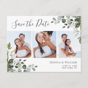 Elegant Eucalyptus 3 FOTO Hochzeit Speichern Sie d Postkarte