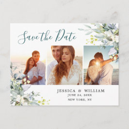 Elegant Eucalyptus 3 FOTO Hochzeit Speichern Sie d Postkarte