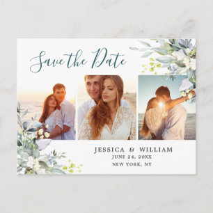 Elegant Eucalyptus 3 FOTO Hochzeit Speichern Sie d Postkarte