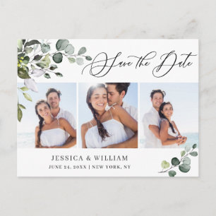 Elegant Eucalyptus 3 FOTO Hochzeit Speichern Sie d Postkarte
