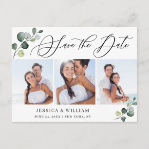 Elegant Eucalyptus 3 FOTO Hochzeit Speichern Sie d Postkarte