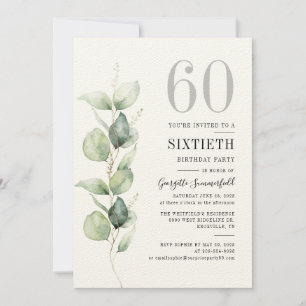 Elegant Eucalyptus 60. Geburtstagsparty Einladung