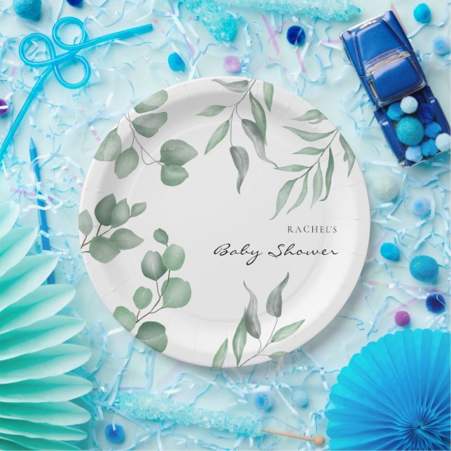 Elegant Eucalyptus Baby Shower Green Foliage Pappteller (Party)