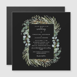 Elegant Eucalyptus Black Wedding Magneteinladung