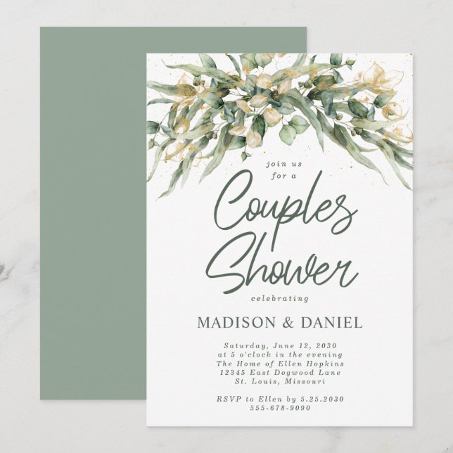 Elegant Eucalyptus Blätter Paare Dusche Einladung (Vorne/Hinten)