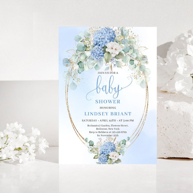 Elegant Eucalyptus Blue Baby Shower Invitation Einladung (Elegant Eucalyptus Blue Baby Shower Invitation)