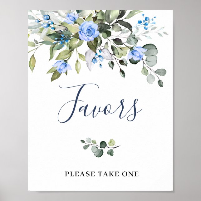 Elegant Eucalyptus Blue Rose Blumenfavors Poster (Vorne)