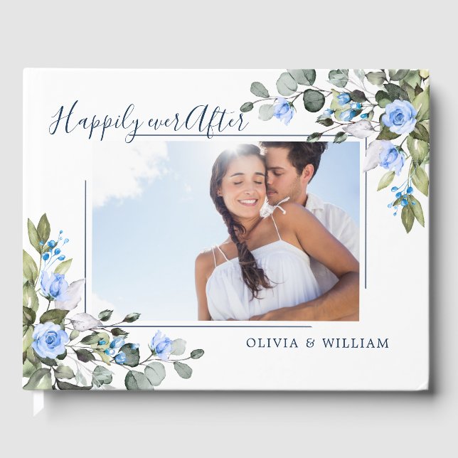 Elegant Eucalyptus Blue Rose FOTO Wedding Gästebuch (Vorderseite)
