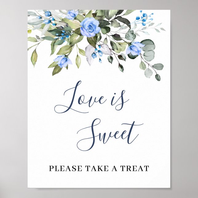 Elegant Eucalyptus Blue Rose Liebe Blütenblättern  Poster (Vorne)