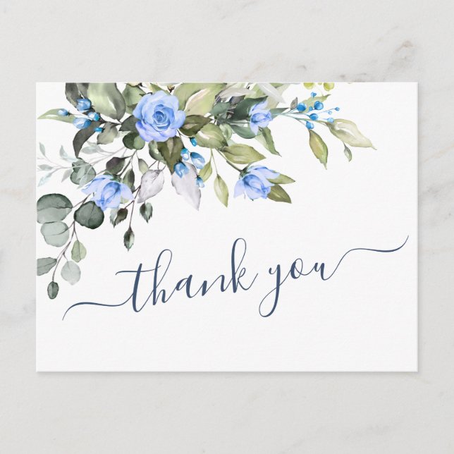 Elegant Eucalyptus Blue Rose Vielen Dank Postkarte (Vorderseite)