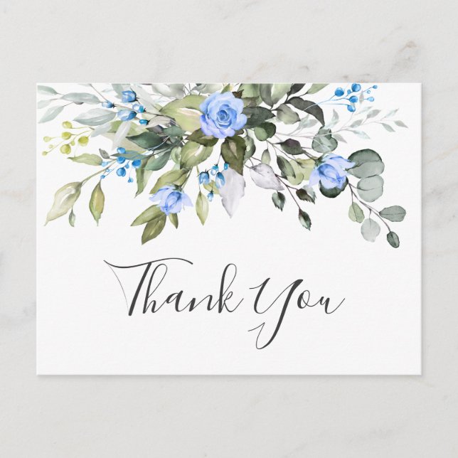 Elegant Eucalyptus Blue Rose Vielen Dank Postkarte (Vorderseite)
