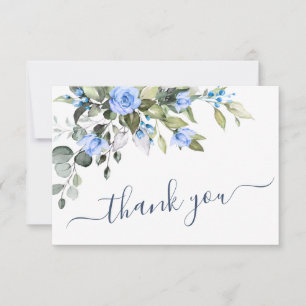 Elegant Eucalyptus Blue Roses Greenery Dankeskarte