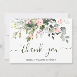Elegant Eucalyptus Blush Pink Roses Floral Dankeskarte