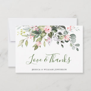 Elegant Eucalyptus Blush Pink Roses Floral Dankeskarte