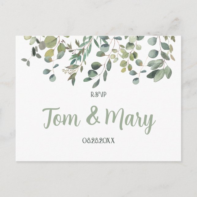 Elegant Eucalyptus Boho Greenery Wedding Rsvp Postkarte (Vorderseite)