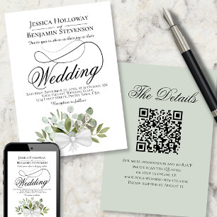 Elegant Eucalyptus Bouquet QR Code Wedding Einladung