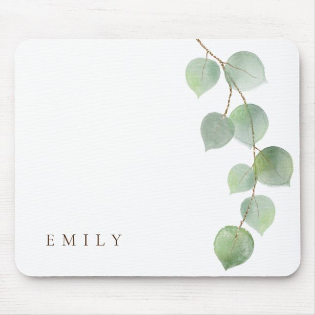 Elegant Eucalyptus Branch Feminine Name Mousepad (Vorne)